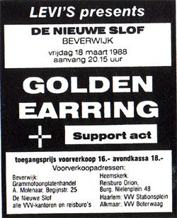 Golden Earring show poster March 18 1988 Beverwijk - De Nieuwe Slof